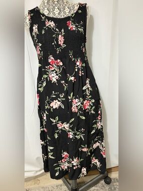 Croft & Barrow Smocked Midi Tank Dress Size Medium NWT Brown Orange Pockets